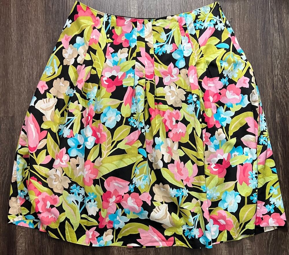 Talbots Multicolor Floral Pleated A-Line Skirt Size 12